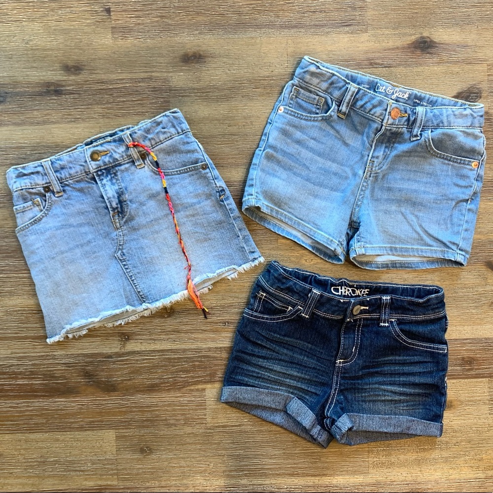 Bundle of Girls 2 Denim Jean Shorts/1 Skirt